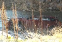 Spanish Fork Overturned car in Frigid River