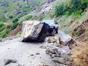 A Farmington Canyon road closed to foot and vehicle traffic in the  wake of a massive rock slide. - Photo: Davis Co. Sheriff's Office