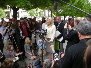 Elizabeth Smart addresses the media in Salt Lake City press conference. Photo: Gephardt Daily