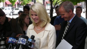 Elizabeth Smart speaks to the media on the day her kidnapper Brian David Mitchell was sentenced to life in prison. Photo: Gephardt Daily