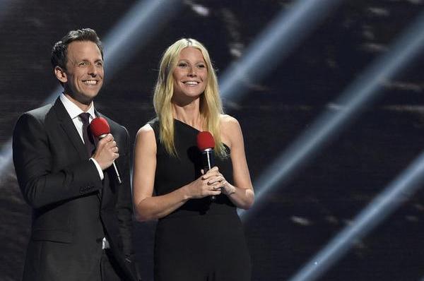 Seth Meyers and Gwyneth Paltrow at the Red Nose Day telethon. CBS