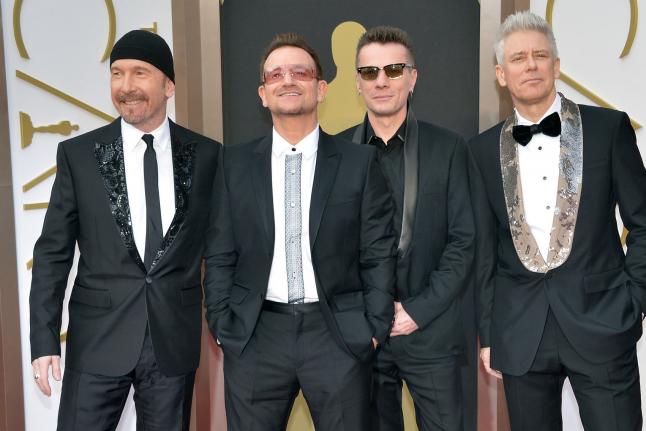 Bono and the members of U2 arrive on the red carpet at the 86th Academy Awards at Hollywood & Highland Center in the Hollywood section of Los Angeles on March 2, 2014. File photo by Kevin Dietsch/UPI | License Photo