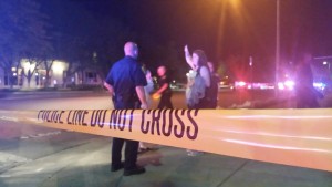 Police investigators on the scene of an officer-involved shooting in downtown Salt Lake City Saturday night. Photo: Gephardt Daily