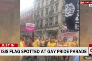 CNN reported the appearance of an apparent Islamic State flag at a pride event in London. Photo by CNN/screenshot