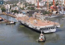 The INS Vikrant is floated from its drydock India