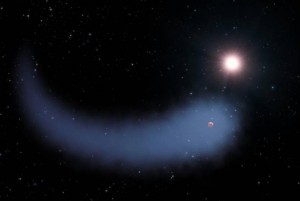 An artistic rendering of 'The Behemoth,' the odd atmosphere of a small exoplanet which was recently spotted by Hubble. Photo by NASA, ESA, and G. Bacon
