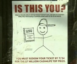 The New York Lottery put these posters up in Brooklyn in the hopes of identifying a  million Cash4Life winner before the jackpot expires Friday. CBS New York video screenshot