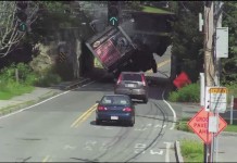 Truck Colliding With Massachusetts Railroad Bridge