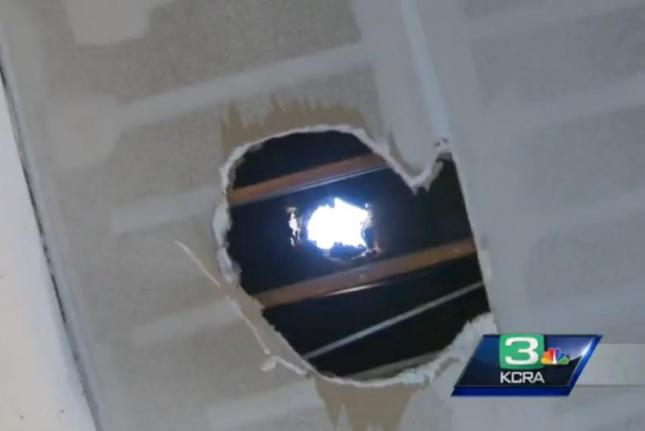 Ice Ball Crashes Through California Garage Roof