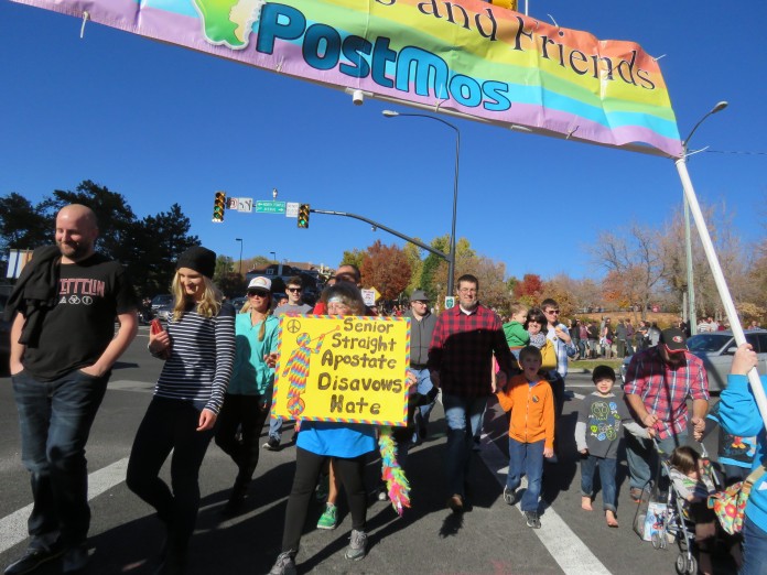 Some who attended the Nov. 14 LDS Mass Resignation event in Salt Lake City marched to a nearby mailbox to send their resignation paperwork on its way. Photo: Gephardt Daily