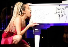 Miley Cyrus Licks Grand Piano for Charity
