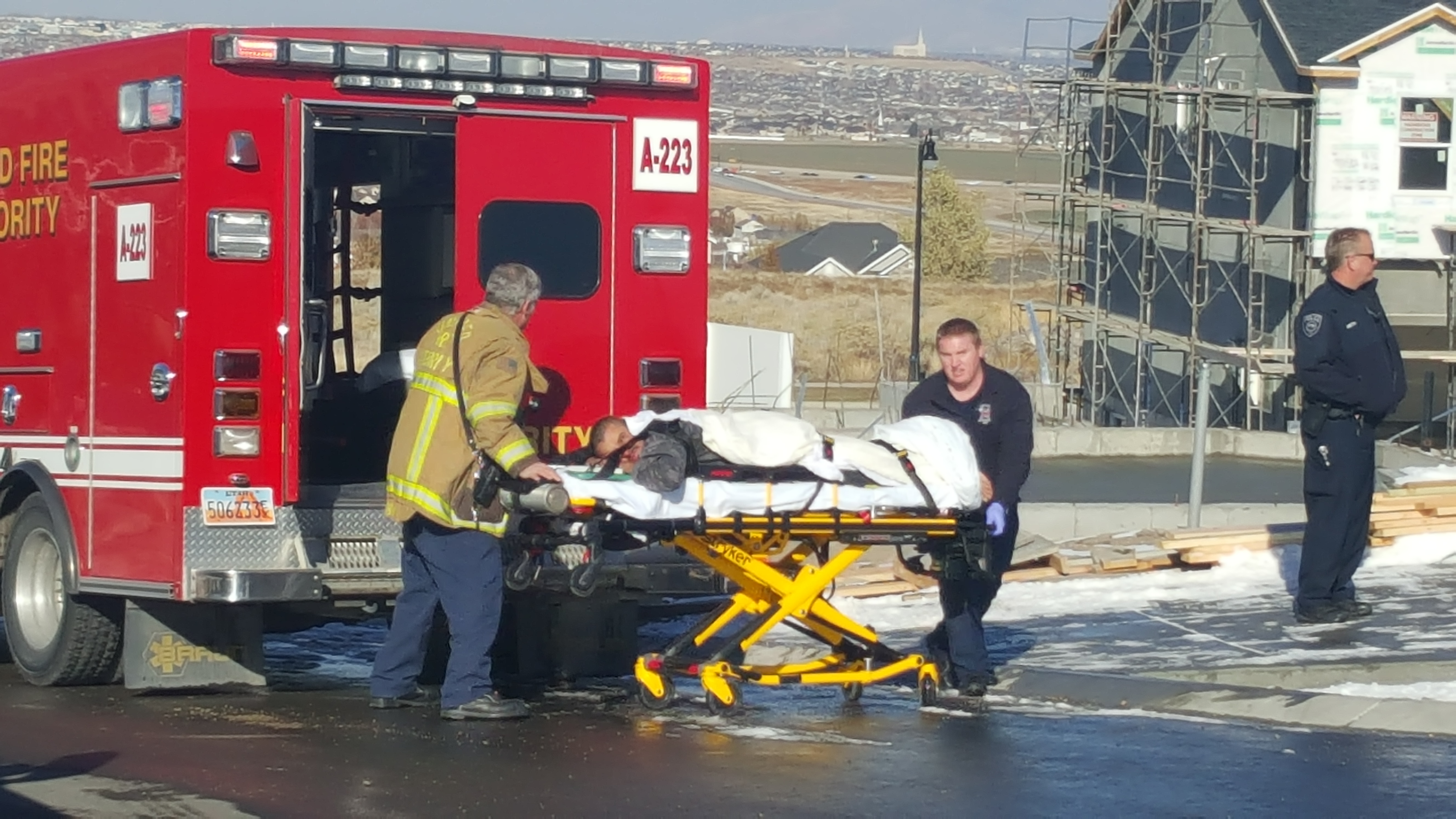 Two men were injured Tuesday afternoon in an industrial accident in Herriman. The men were building a wall, which fell on them. Photo: Gephardt Daily