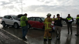 A Christmas afternoon accident at the I-15 and I-215 interchange involved five cars and sent two people to the hospital with non-critical injuries. Photo: Gephardt Daily staff