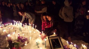 Friends and family on Monday night held a vigil for BaiLee DiBernardo, who died Monday morning in an auto-pedestrian collision. Photo: Gephardt Daily