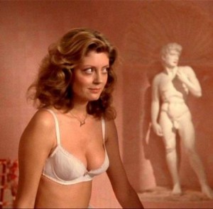 Susan Sarandon dedicated a shirtless photo of herself in "The Rocky Horror Picture Show" to Piers Morgan on Thursday. Photo by Susan Sarandon/Twitter