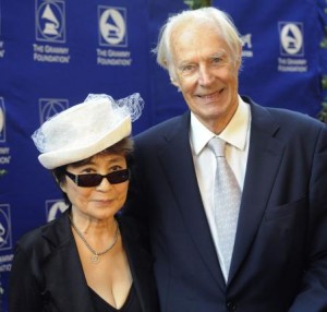 Yoko Ono (L), widow of former Beatles member John Lennon, and Beatles music producer Sir George Martin attend the Grammy Foundation's Starry Night gala honoring Martin in Los Angeles on July 12, 2008. File Photo by Jim Ruymen/UPI 