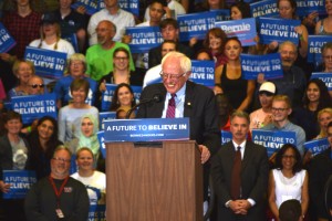 Democratic presidential candidate Bernie Sanders addresses thousands of enthusiastic supporters during a campaign stop at West High School in Salt Lake City, Utah, March 21, 2016. Photo: Gephardt Daily 