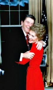 President Ronald Reagan and Nancy Reagan in the Oval Office at the White House on February 6, 1996. (UPI Photo/Files).