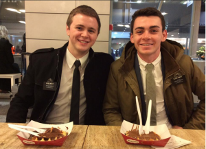 The parents of Elder Joseph Dresden Empey (right) posted this photo of their son and of his missionary companion, Elder Mason Wells, on Facebook. The picture was taken before the young men were injured in the Brussels terrorist attack. Photo: Court-Amber Empey Facebook page