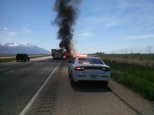 UHP responded to a car fire near Brigham City Thursday afternoon. Photo Courtesy: UHP