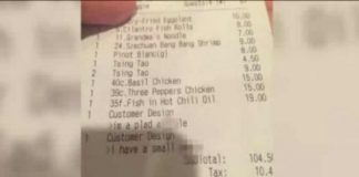 Chinese restaurant Arlington Virginia receipt bill insult plaid