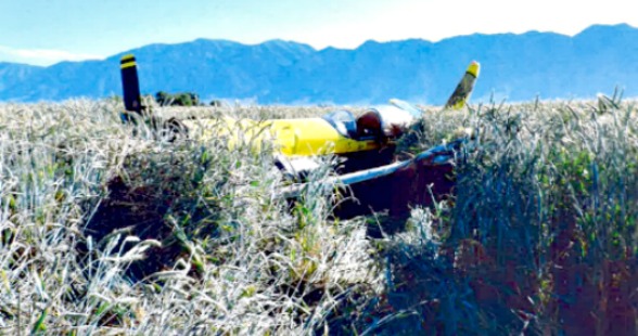 An experimental plane crashed into a wheat field in Corinne on Wednesday morning. The pilot's injuries were reported as minor. Photo: Box Elder County Sheriff's Office
