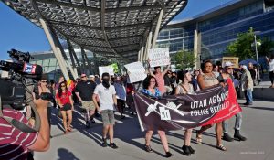Hundreds of demonstrators march in the streets of downtown Salt Lake City, Saturday, July 9, 2016. Photo: Gephardt Daily/Jamie Cowen 