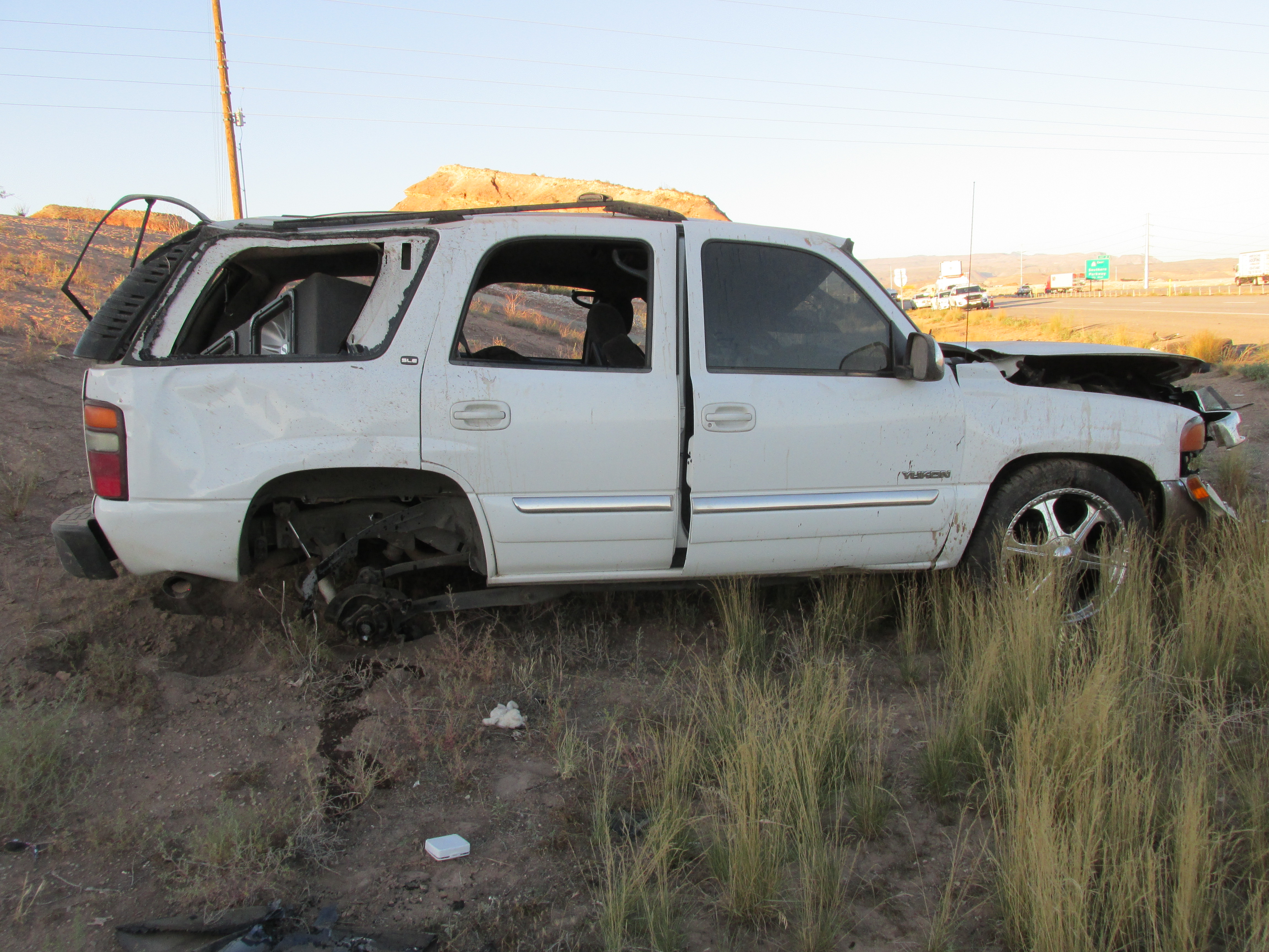 A woman and a boy are in critical condition after the car they were in rolled Sunday morning near St. George. Photo: Utah Highway Patrol