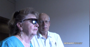 Utah resident Sandy England reacts to a new medical procedure designed to restore her eyesight after 40 years of blindness. Photo: Gephardt Daily