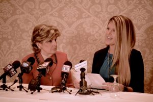 Attorney Gloria Allred and former Miss Utah Temple Taggart appeared Friday at a news conference to announce Allred will represent Taggart if Donald Trump follows through with threats to sue. Photo: Gephardt Daily/Patrick Benedict