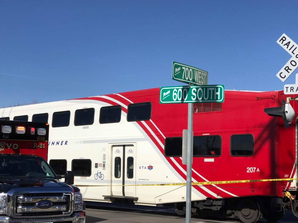 A pedestrian is dead after being hit by a FrontRunner train in Provo Monday morning. Photo Courtesy: Provo Fire