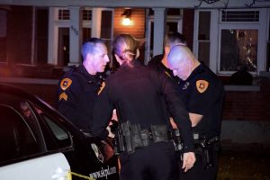 Salt Lake City police on the scene of a shooting at 500 East near 1000 South which left two suspects wounded Saturday night. Photo: Gephardt Daily/Patrick Benedict