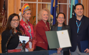 Salt Lake City Mayor Jackie Biskupski declares November Native American Heritage Month outside her office in the Salt Lake City-County Building, Nov. 1, 2016. Photo: Gephardt Daily