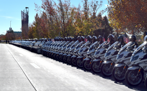 Dozens of motorcycle patrolmen prepare to take part in the funeral procession for fallen West Valley City Police Officer Cody Brotherson Monday, Nov. 14, 2016. Photo: Gephardt Daily/Patrick Benedict