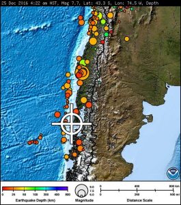 7.7 magnitude quake strikes off the southern coast of Chile, Dec. 25, 2016. Photo: US Geological Service