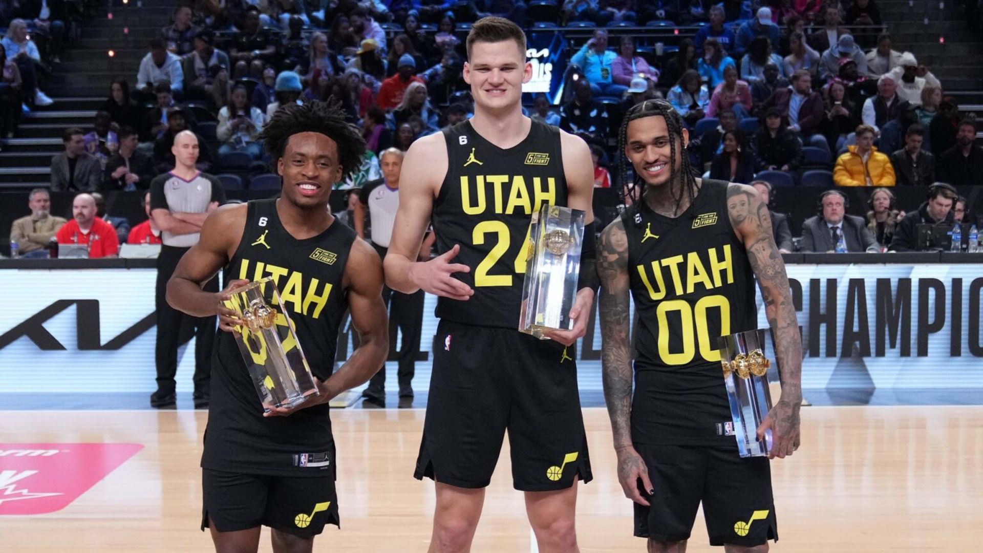 Utah Jazz stars showcase skills, hoist trophies in front of hometown