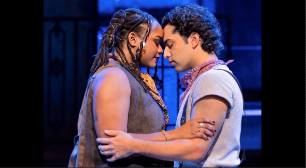 Hawa Kamara (Eurydice) and Jose Contreras (Orpheus) in "Hadestown" North American Tour, 2026. Photo by: Evan Zimmerman for MurphyMade.