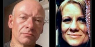 Two side-by-side headshots: on the left a bald man with a neck tattoo; on the right a smiling woman with light brown hair.