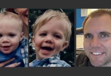 Three-panel collage: left shows a baby in blue plaid shirt, center a laughing toddler, right a man with short brown hair in an office setting.