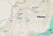 Map of southwestern Pakistan centered on Quetta, with nearby towns Mastung, Noshki and Dalbandin, and a red dotted route extending north from Quetta.