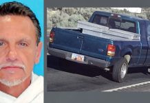 Two-panel image: left shows a close-up portrait of a middle-aged man with short dark hair and a white goatee; right shows a blue pickup truck with a silver toolbox in the bed driving on a highway.