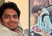 Side-by-side image: left panel shows a young man with dark hair wearing a light hoodie, smiling at the camera. Right panel shows a person with a backpack and a light blue hoodie leaning on a railing, looking down at something.