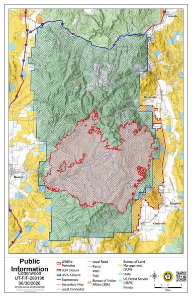733747149_1436500718505733_172219992138975490_n | Gephardt Daily Public information map showing a large green area with a jagged red boundary in the center, surrounded by yellow terrain and roads.