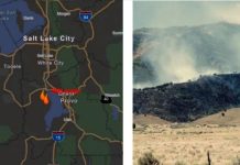 New wildfire: Still Water Fire reaches 15-20 acres in Utah County Map view showing a wildfire south of Provo, Utah near I-15 with flames symbolizing active fire near Salt Lake City area (Great Salt Lake nearby).