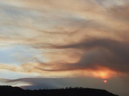 Fourth firefighter dies from injuries sustained during June wildfire in Colorado Sunset over rolling hills with orange/pink clouds lit by the setting sun on the horizon, silhouetted hills below