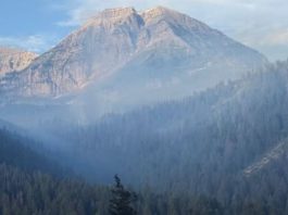 West Jordan man with former arson conviction arrested after Timp Fire Mist-filled valley with dense evergreen forest and a rocky mountain summit under a blue sky